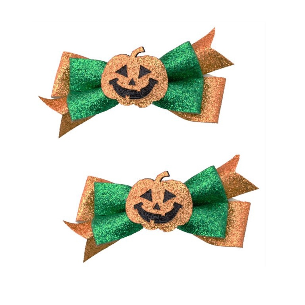 Halloween 2pc Pumpkin Glitter Hair Accessory Bows . Adult One Size nwt